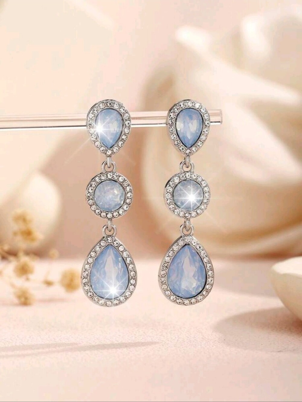 BRAND NEW ** Elegant Silver Drop Earrings with Light Blue Gemstones